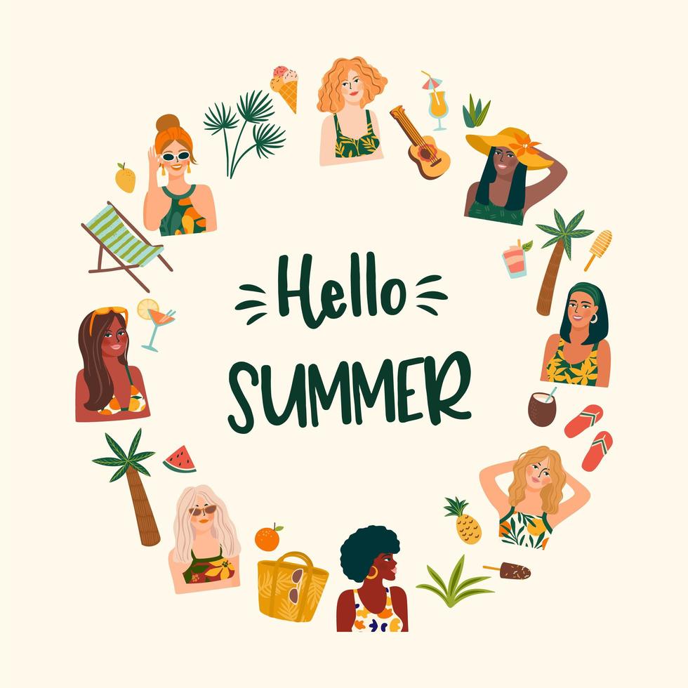 ilustración de verano con mujeres lindas vector