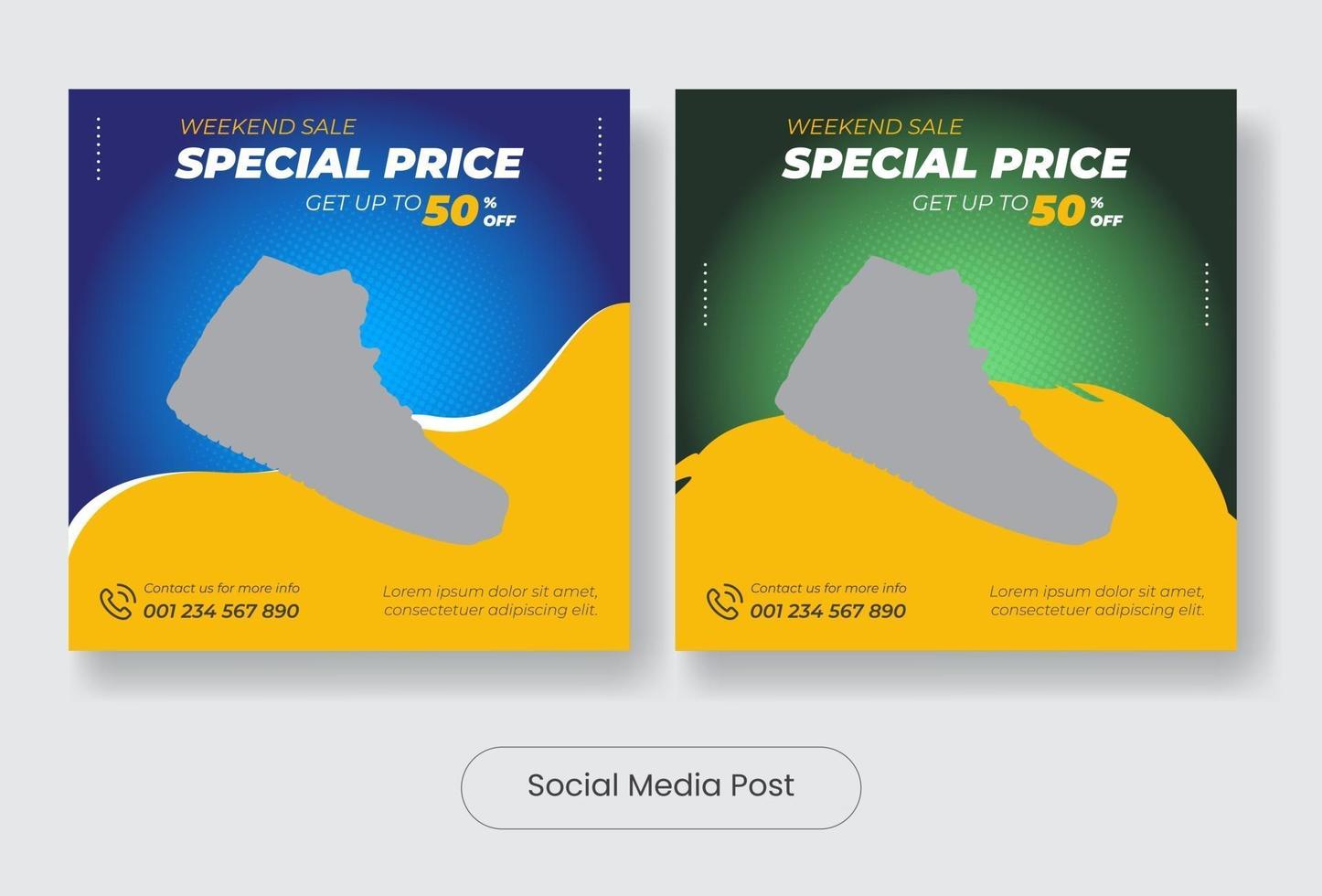 Square man shoes social media post template banner set vector