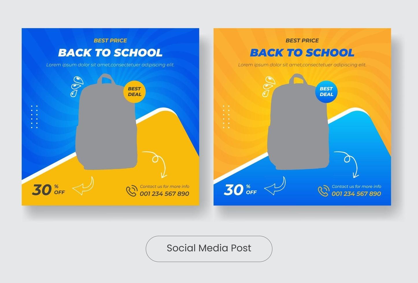 Back to school promotion social media post template banner set vector