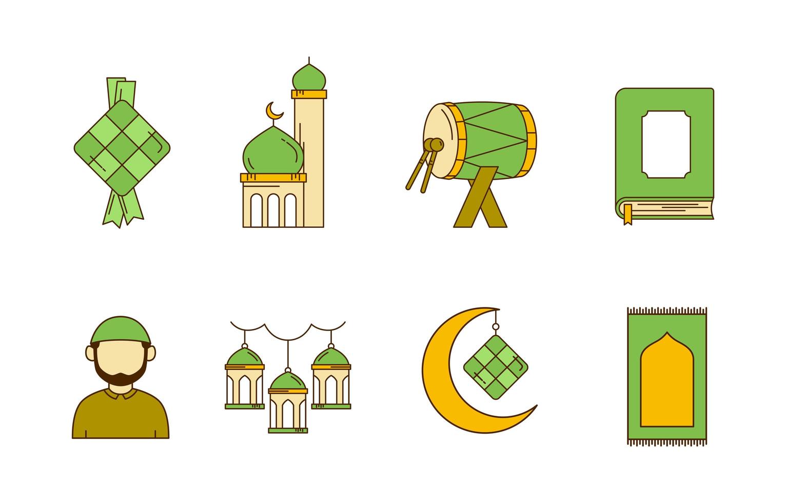 feliz eid conjunto de iconos islámicos vector