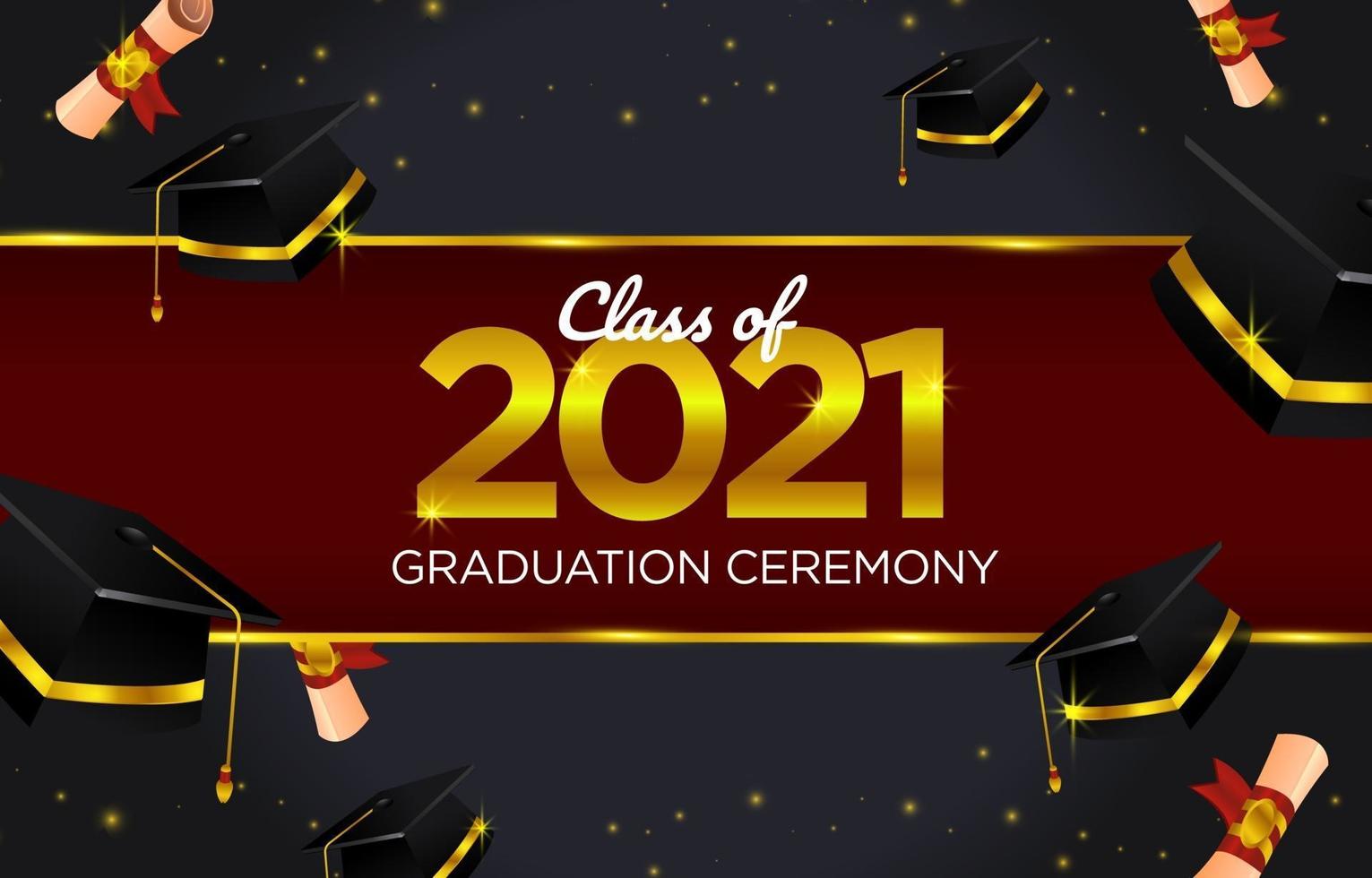 Graduation of Class 2021 Academic Hat and School Certificate Elegant Background vector