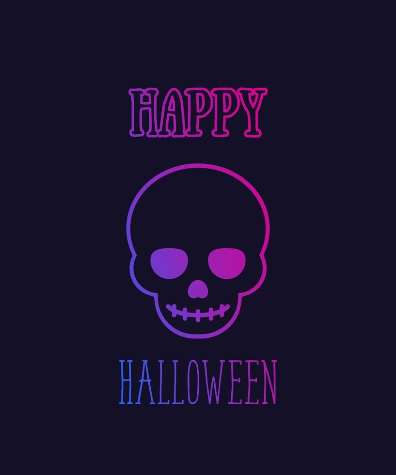 cartel de feliz halloween o tarjeta de vector con calavera de dibujos animados