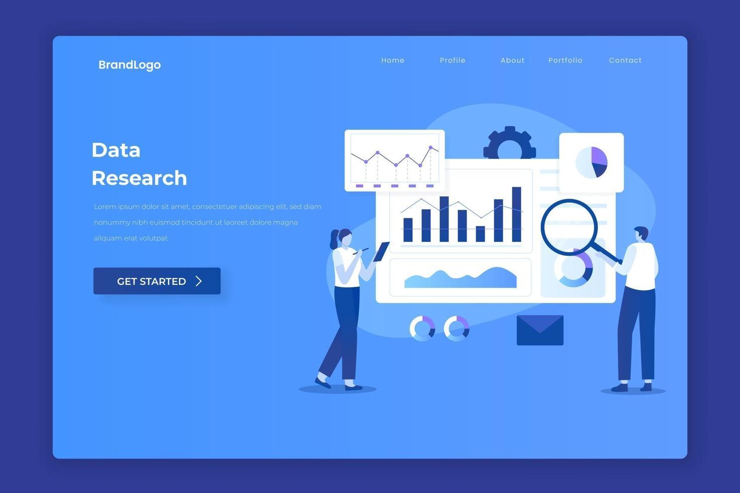 Data research landing page illustration concept vector