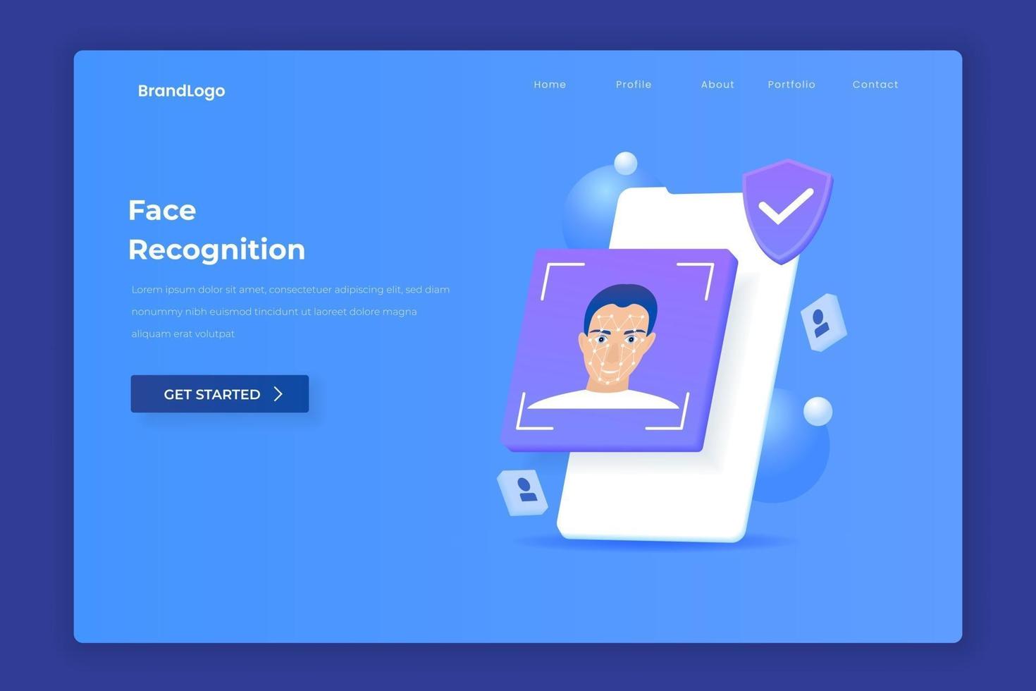 Face recognition landing page illustration concept vector