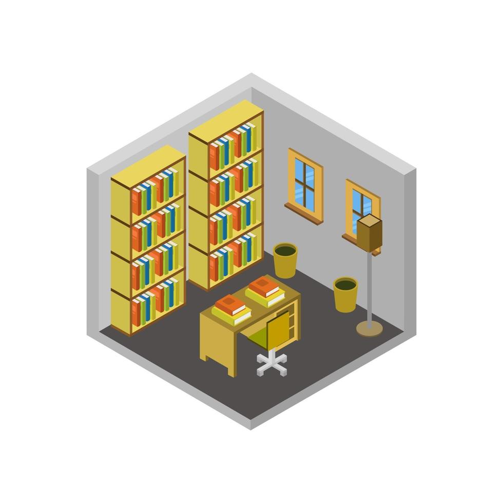 Isometric Bookcase On White Background vector