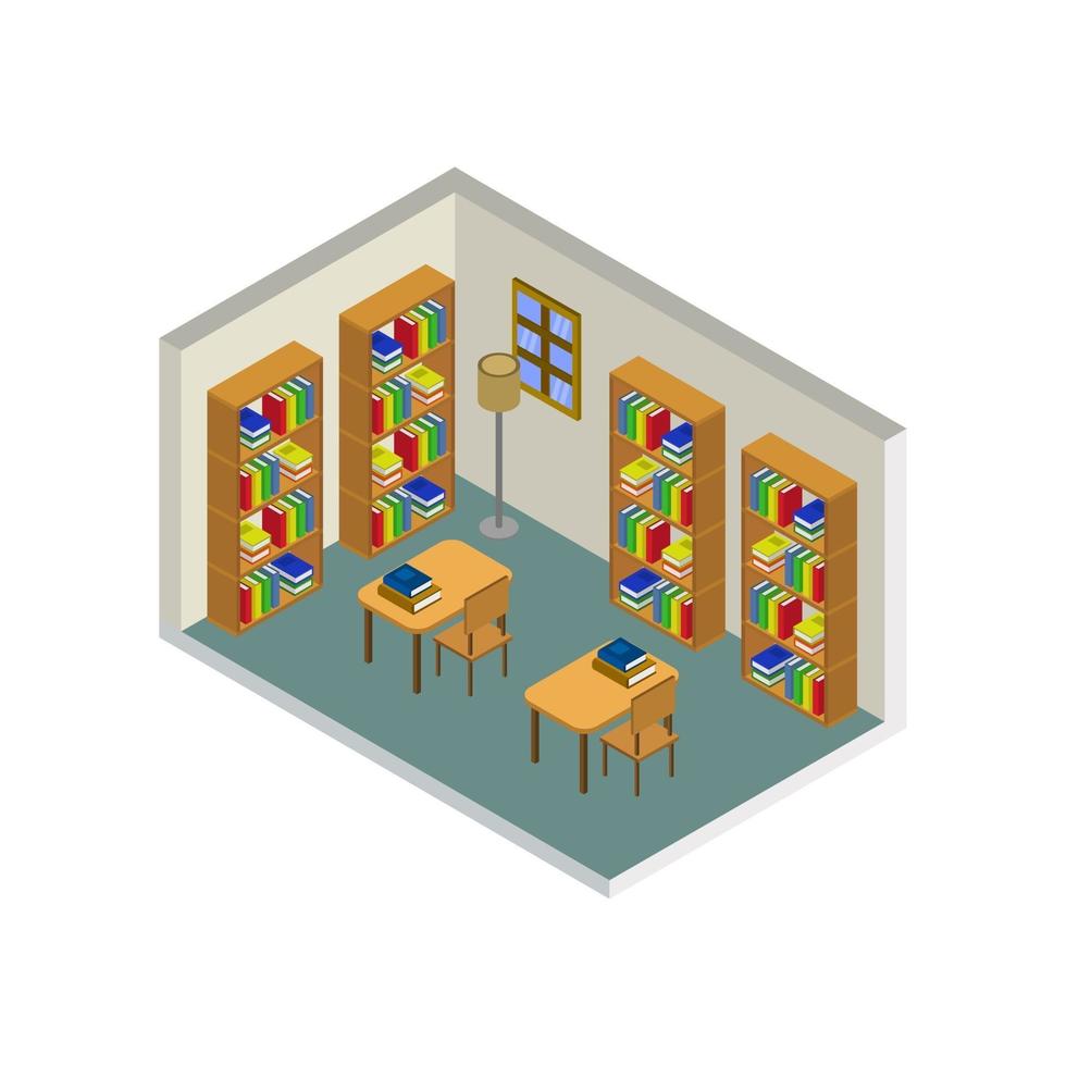 Isometric Bookcase On White Background vector