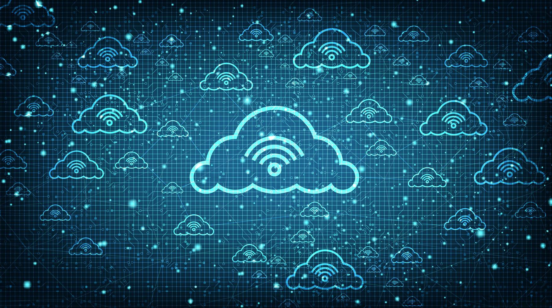 Red en la nube que se conecta con el icono de wifi en el concepto de computación de fondo de tecnología global vector