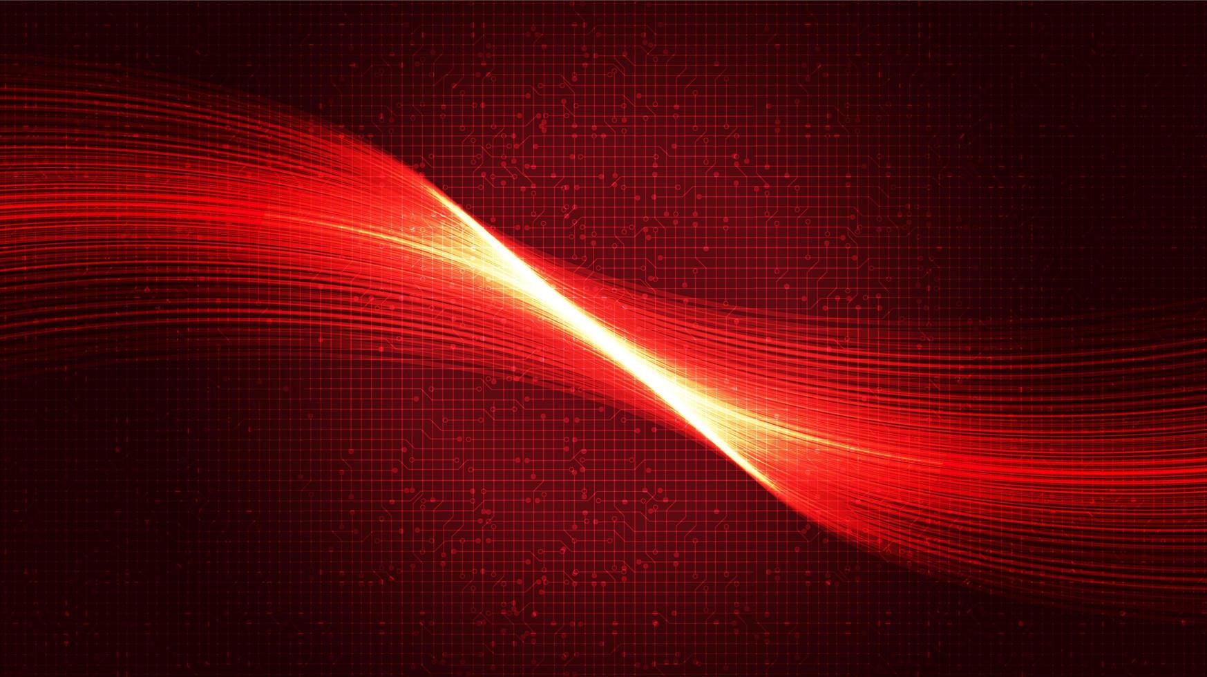 Waving Red Circuit Microchip on Technology Background vector