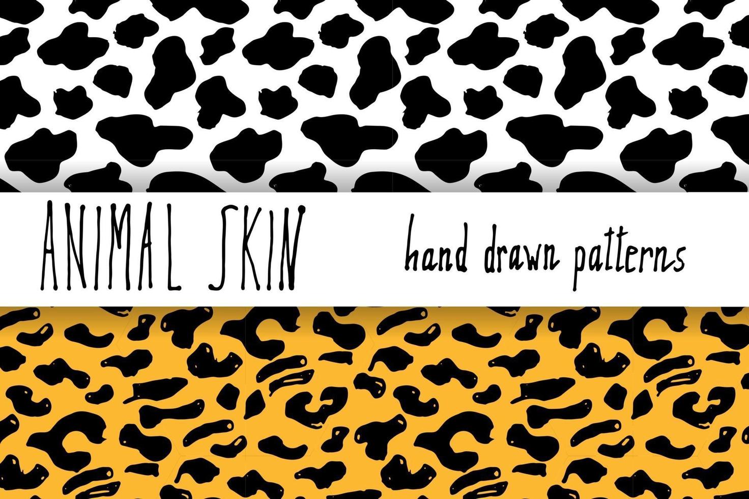 Animal skin hand drawn texture Vector seamless pattern set sketch drawing cheetah Dalmatian skin textures