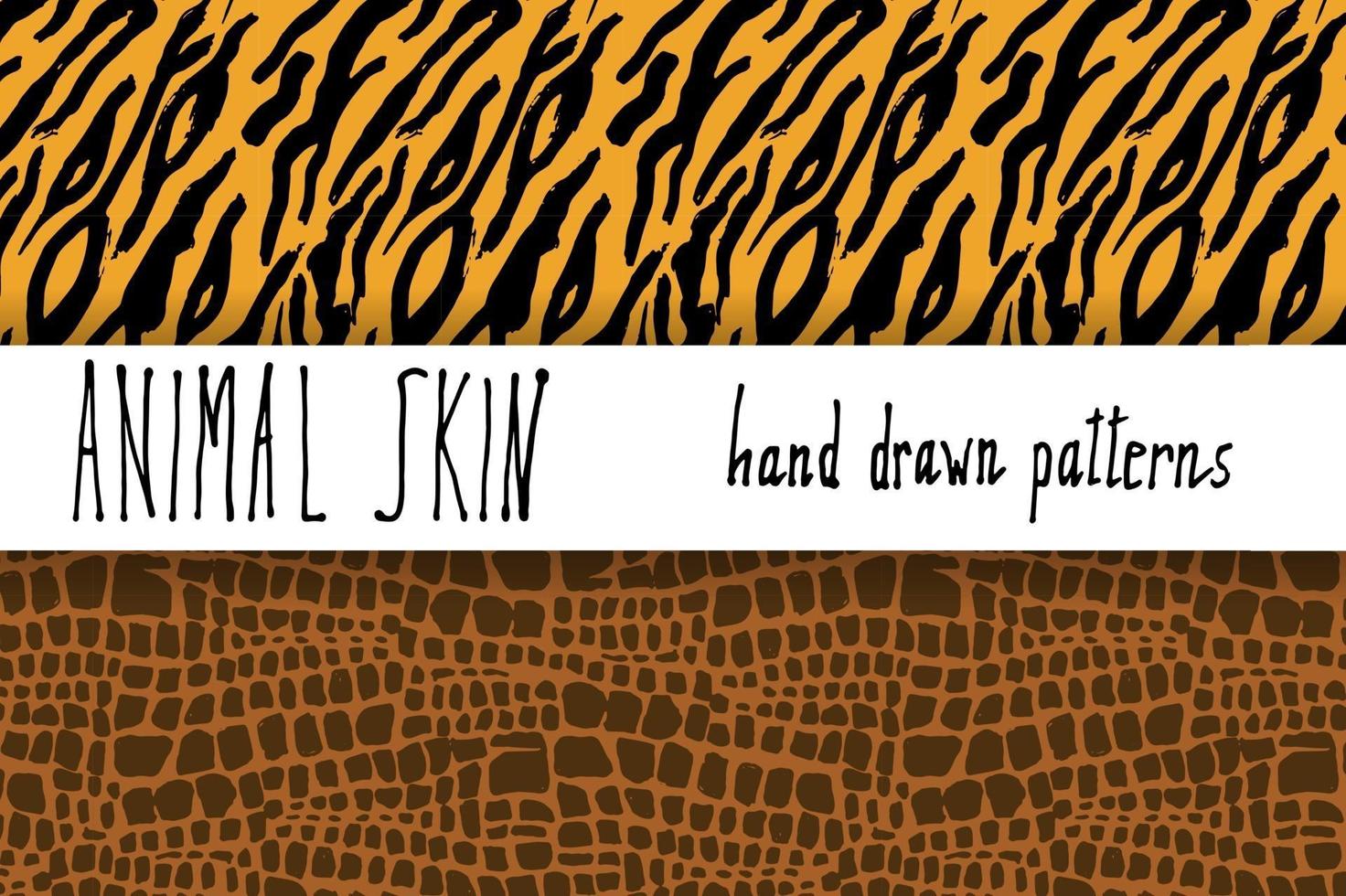 Animal skin hand drawn texture Vector seamless pattern set sketch drawing crocodile and tiger skin textures