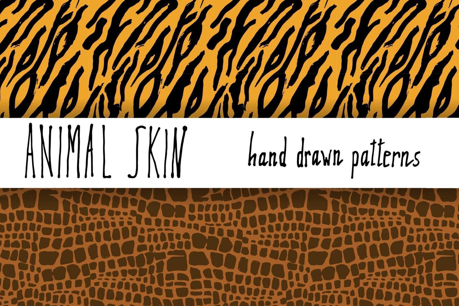 Animal skin hand drawn texture Vector seamless pattern set sketch drawing crocodile and tiger skin textures