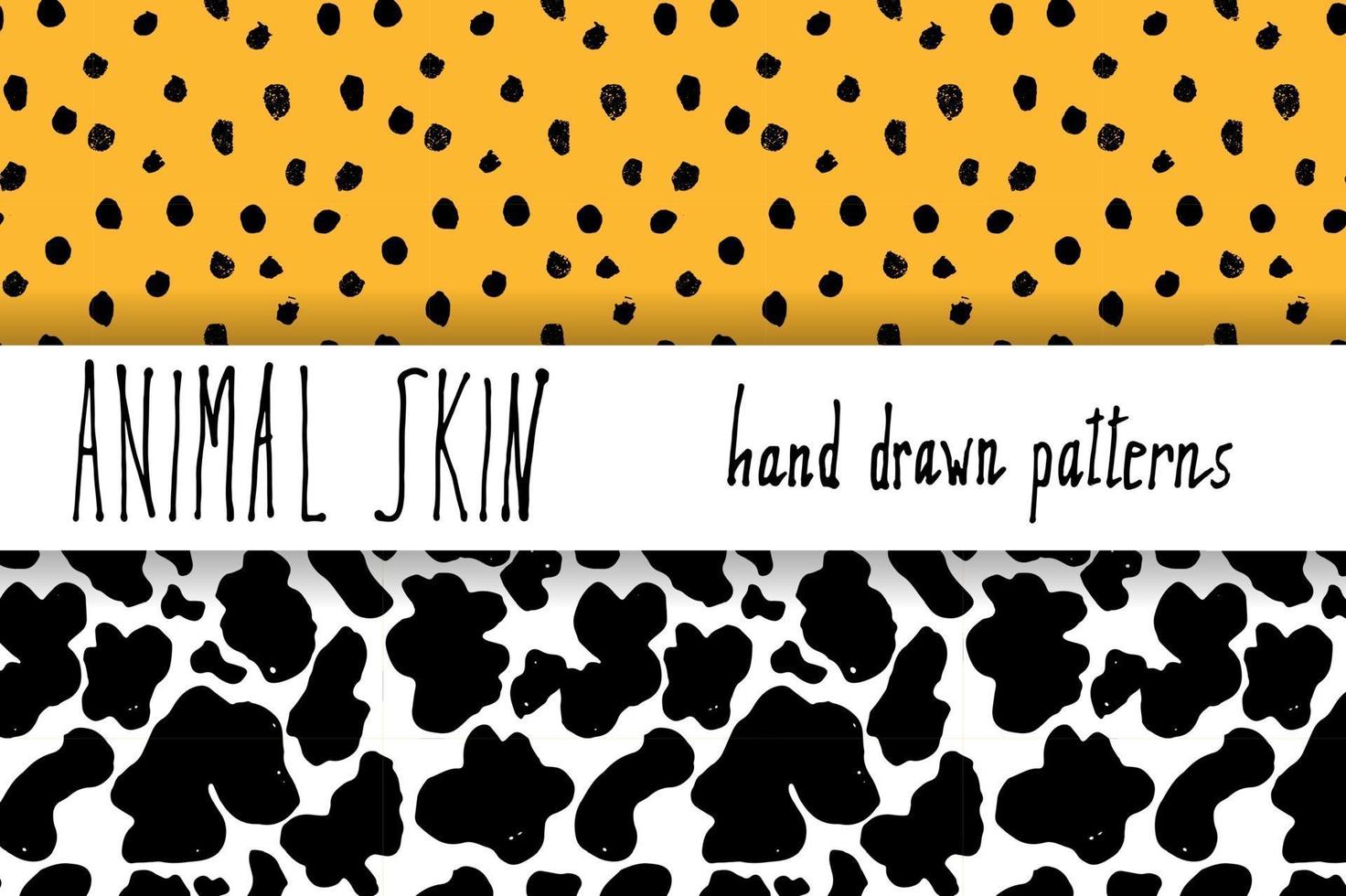 Animal skin hand drawn texture Vector seamless pattern set sketch drawing leopard dots and cow skin textures