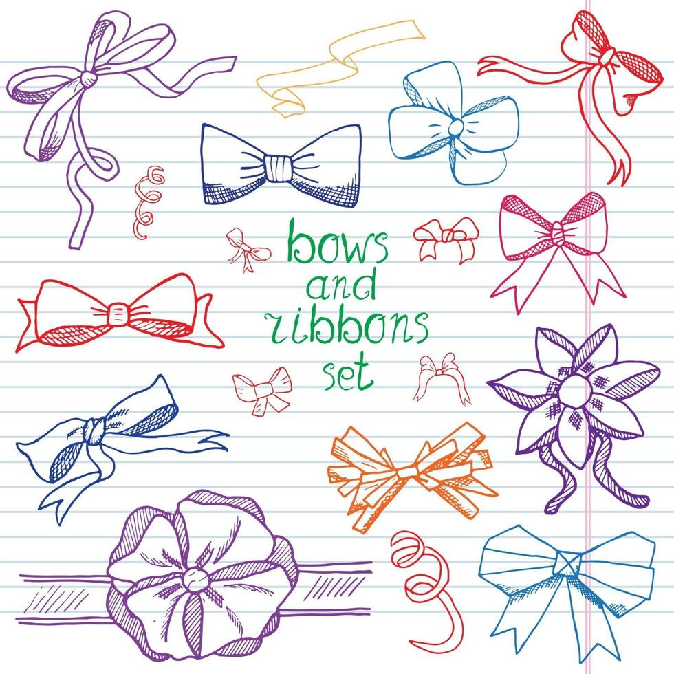 Hand drawn ribbons and bows set vector illustration A collection of graphic ribbons and bows design elements set