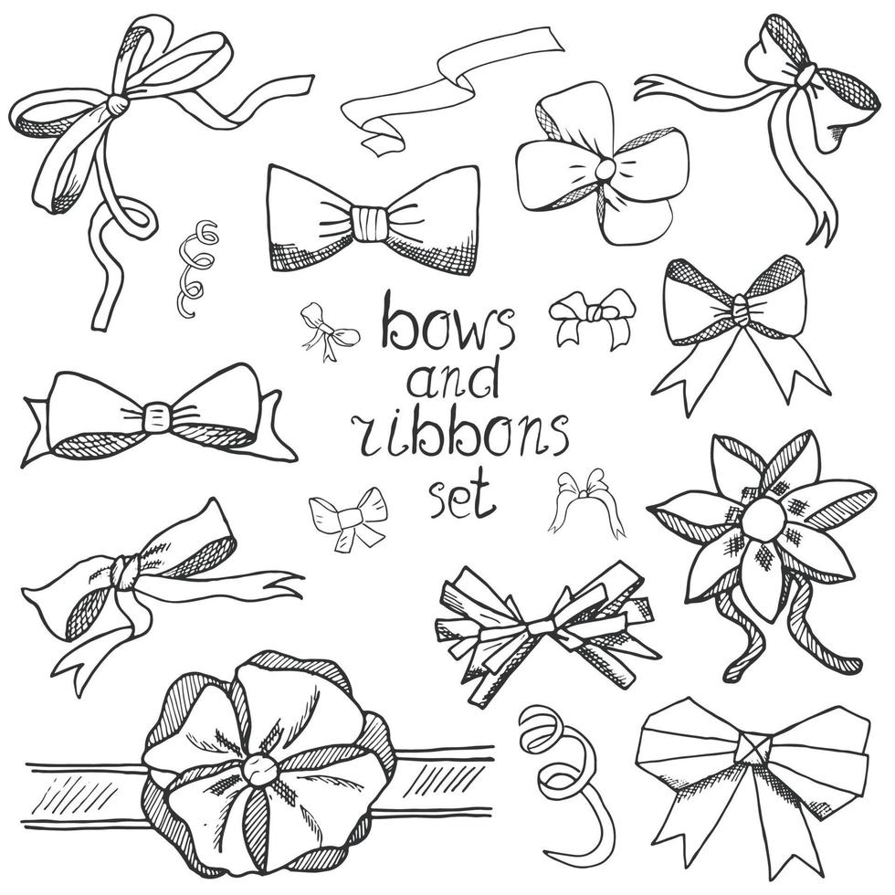 Hand drawn ribbons and bows set vector illustration A collection of graphic ribbons and bows design elements set