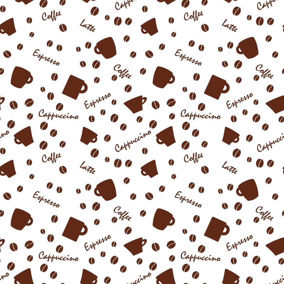 Coffee cups and names Seamless background pattern vector