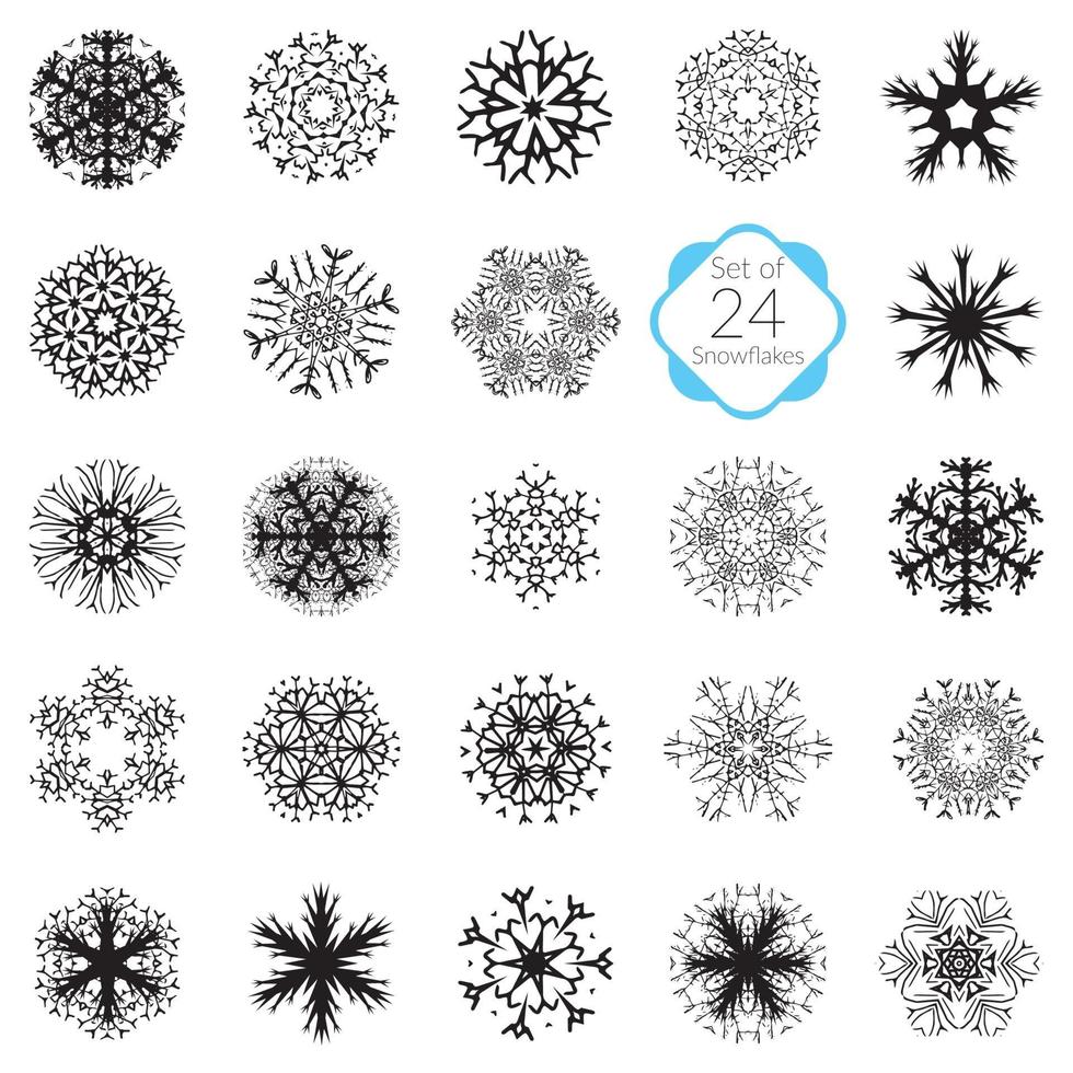 Vector illustration snowflakes set various designs symmetrical snow crystals