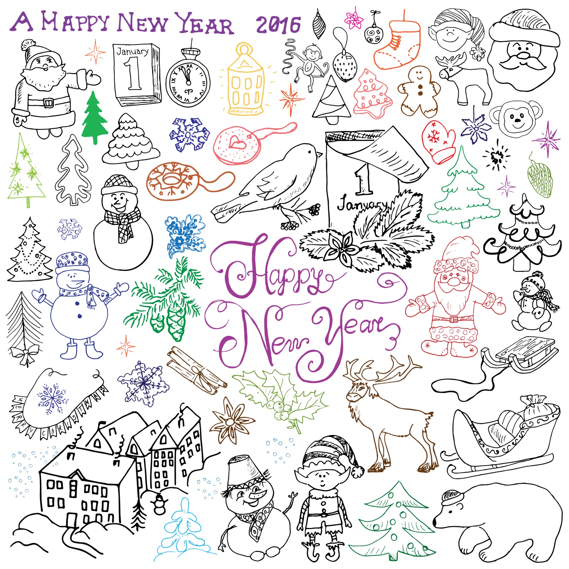 Premium Vector | A set of doodle-style elements. collection of elements of new  year and christmas design. the sketch is hand-drawn and isolated on a white  background. outline drawing.