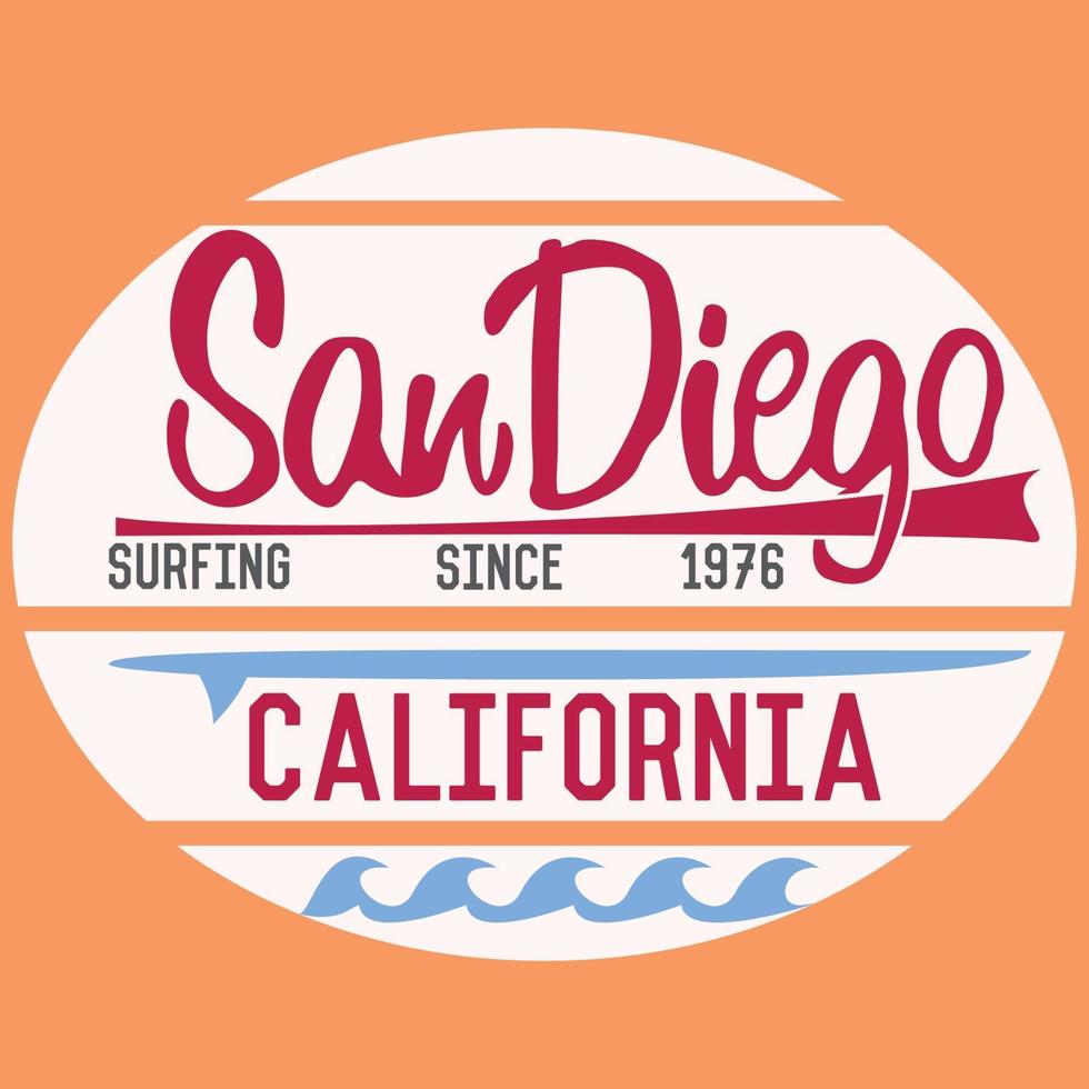 california san diego tipografía diseño de impresión de camisetas etiqueta de insignia de vector de verano