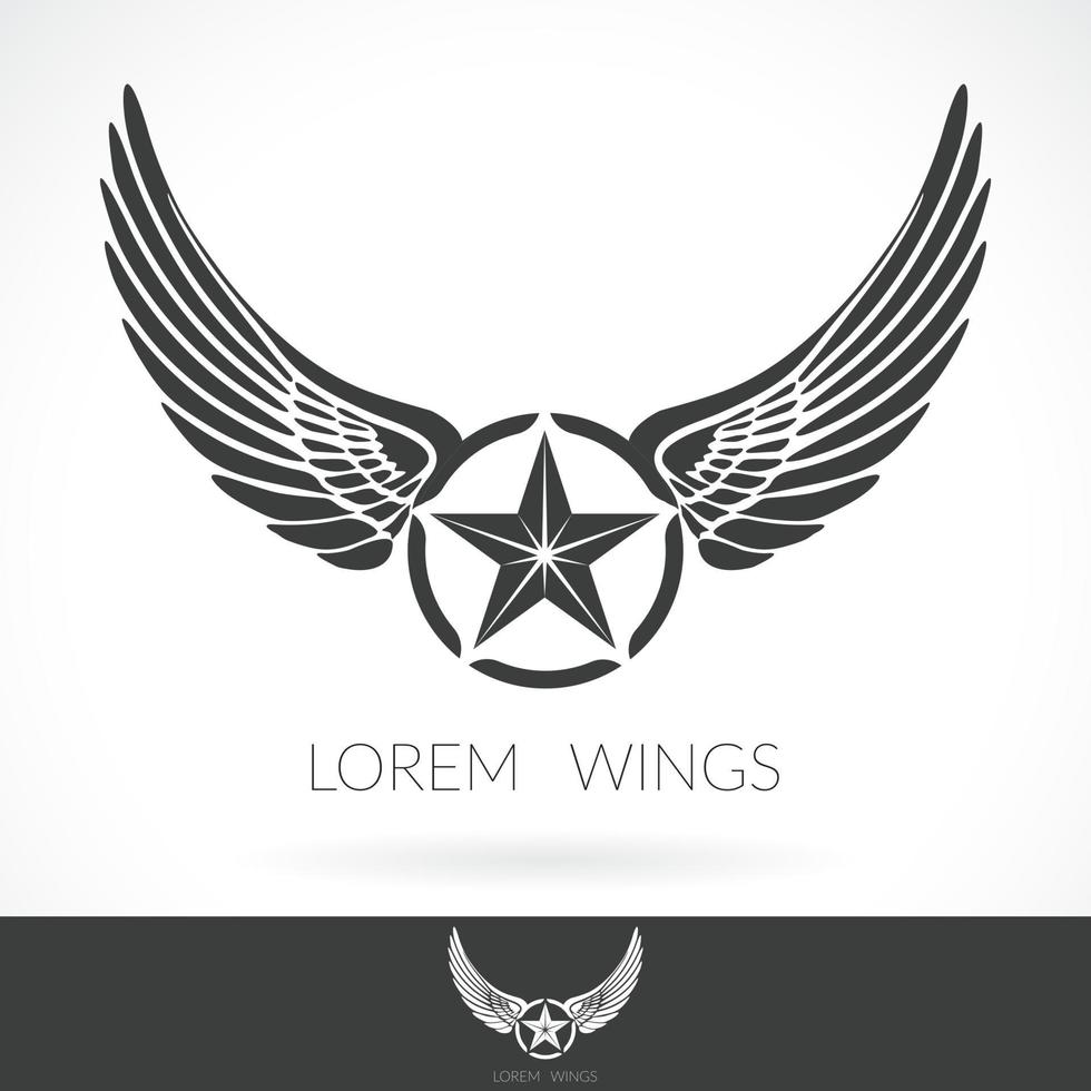Plantilla de logotipo abstracto de ala con estrella en el medio icono de emblema de etiqueta de insignia vector