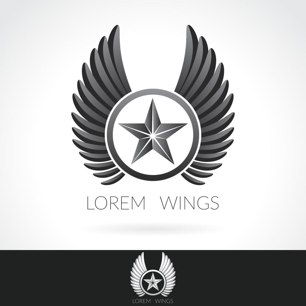Wing abstract Logo template with star in the middle badge label emblem icon vector