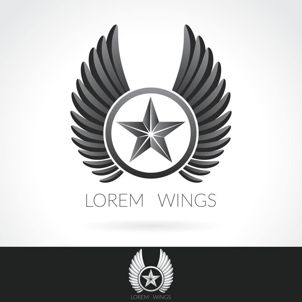 Wing abstract Logo template with star in the middle badge label emblem icon vector