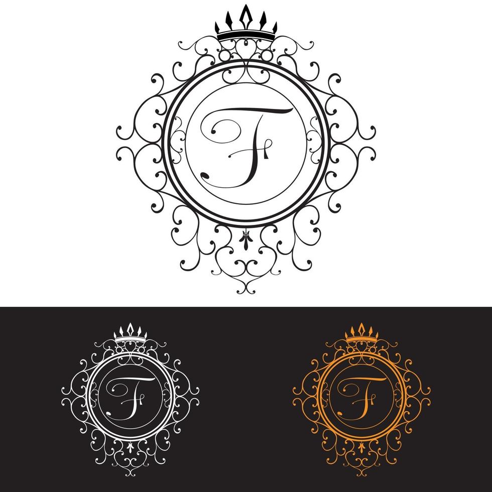 Letter F Luxury Logo template flourishes calligraphic elegant ornament lines Business sign identity for Restaurant Royalty Boutique Hotel Heraldic Jewelry Fashion vector illustration