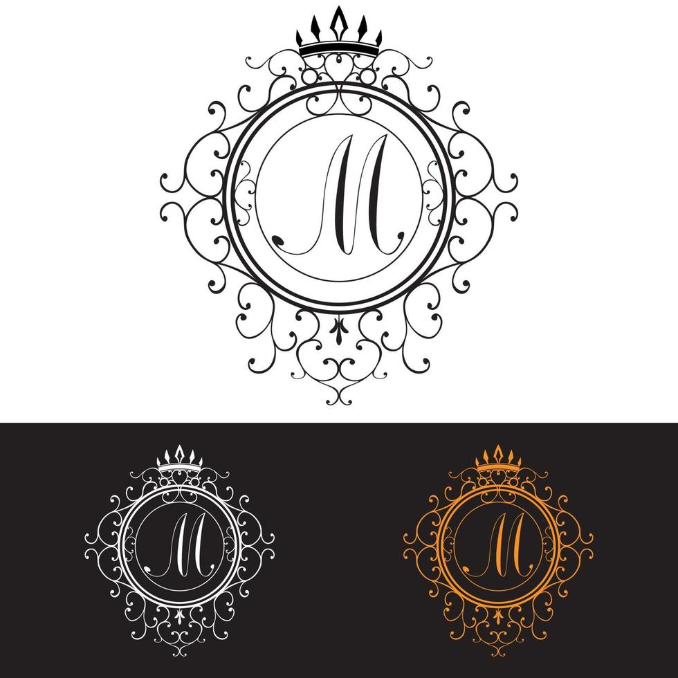 Letter M Luxury Logo template flourishes calligraphic elegant ornament lines Business sign identity for Restaurant Royalty Boutique Hotel Heraldic Jewelry Fashion vector illustration