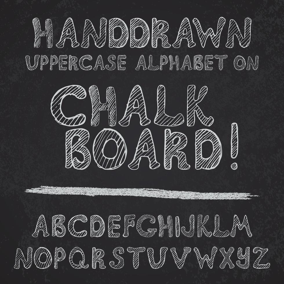 Hand drawn alphabet design on chalk board rough vector font uppercase letters