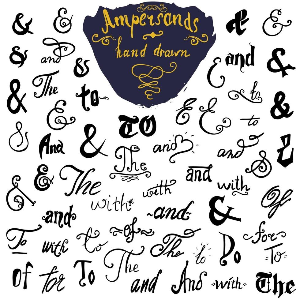 Ampersands and Catchwords hand drawn set for Logo and Label Designs Vintage Style Hand Lettered symbols collection isolated on white background vector