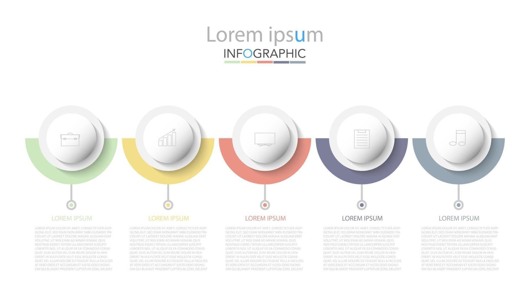 Plantilla de infografía en plantilla de 5 pasos para presentación de gráfico de diagrama y gráfico. vector