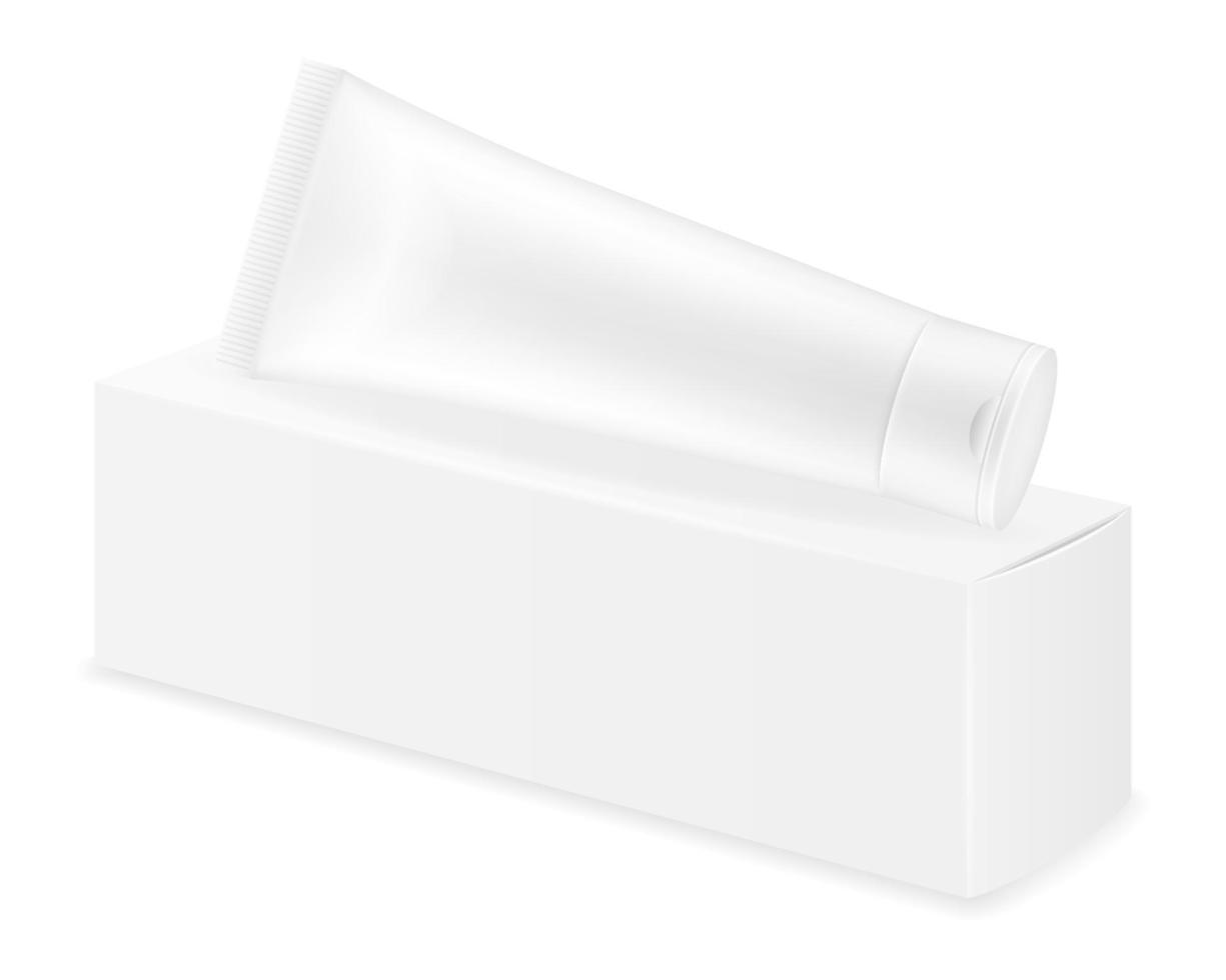 Embalaje de caja y tubo de plantilla vacía de pasta de dientes para ilustración de vector de stock de diseño aislado sobre fondo blanco