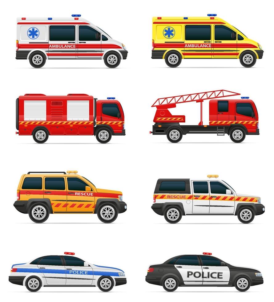 vehicles of various emergency and rescue services car vector illustration isolated on white background