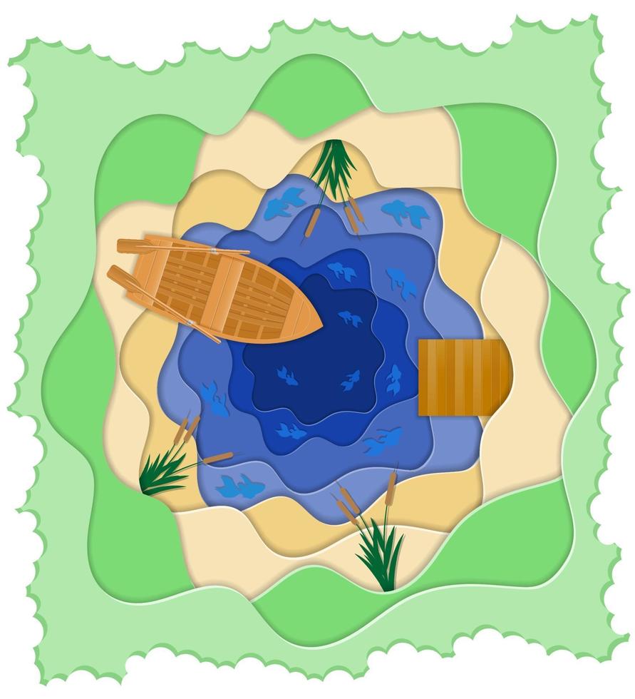 Fondo de ilustración de vector de banner de arte de pesca de corte de papel para su diseño