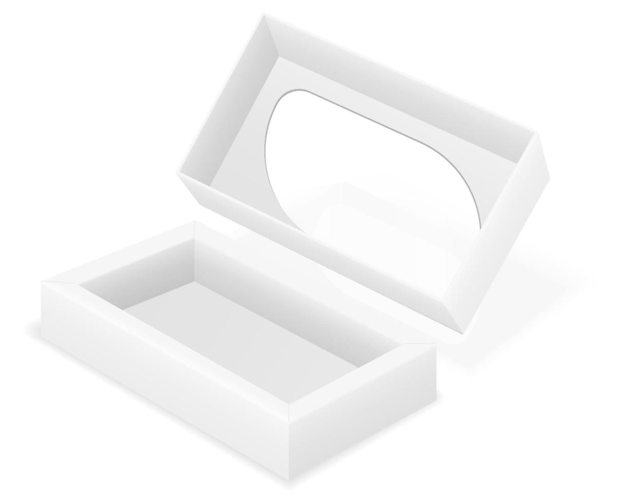 Plantilla en blanco de embalaje de caja de cartón vacía para ilustración de vector de stock de diseño aislado sobre fondo blanco