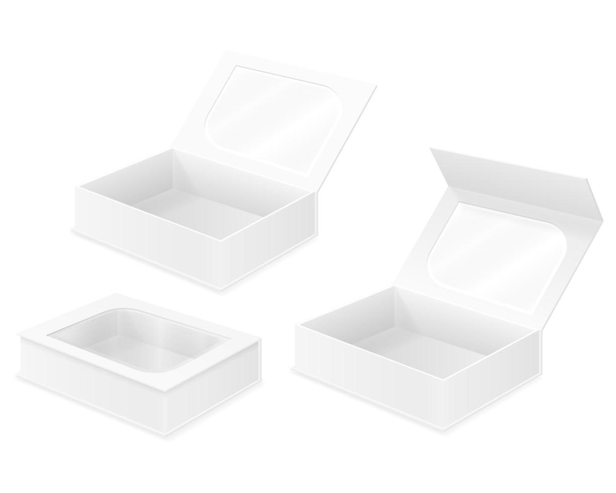 Plantilla en blanco de embalaje de caja de cartón vacía para ilustración de vector de stock de diseño aislado sobre fondo blanco