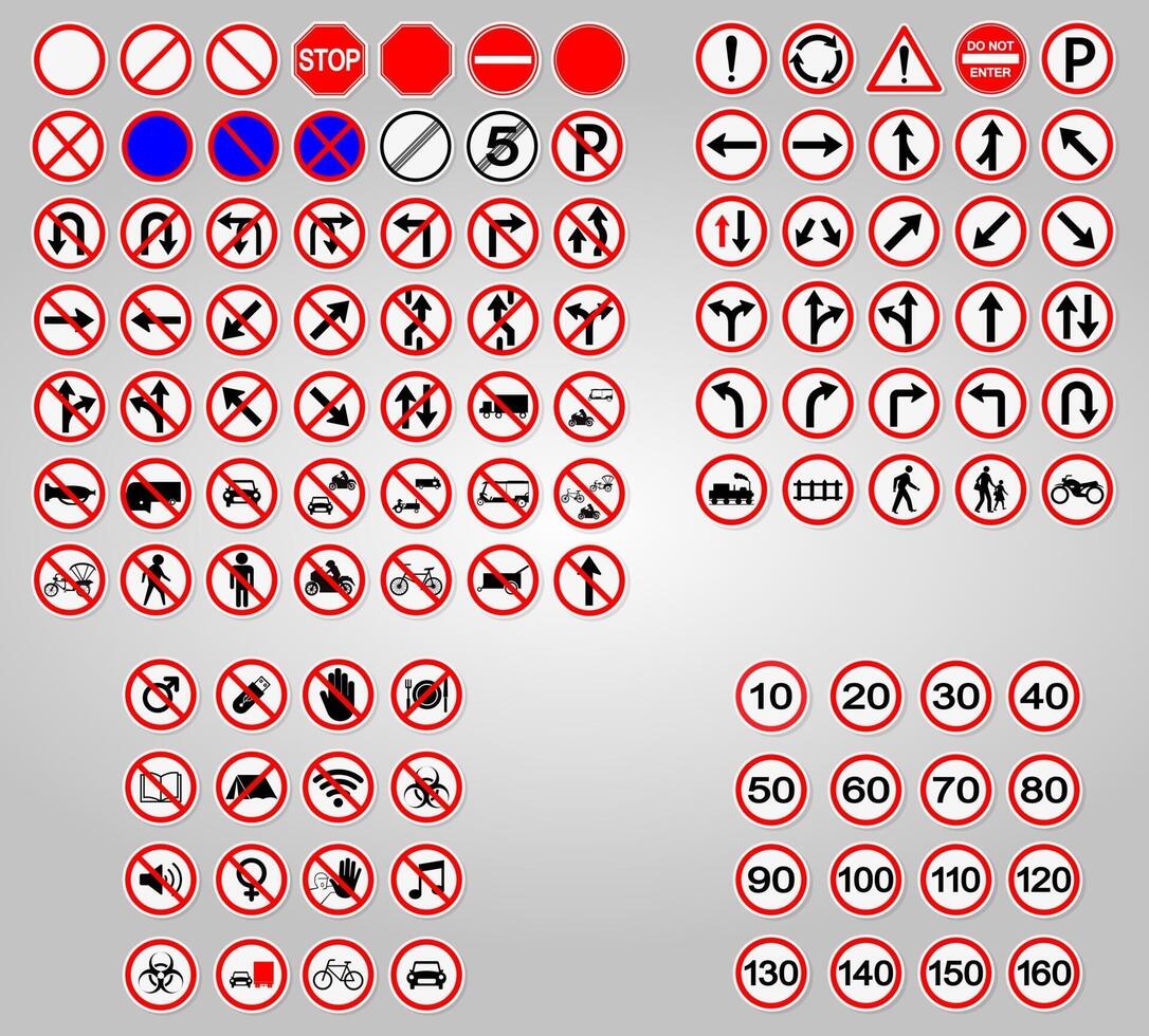 Establecer señales de tráfico prohibición de advertencia símbolo de círculo rojo signo vector