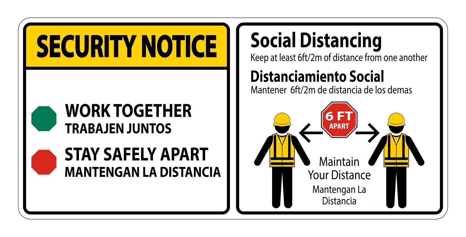 Security Notice Bilingual Social Distancing Construction Sign vector