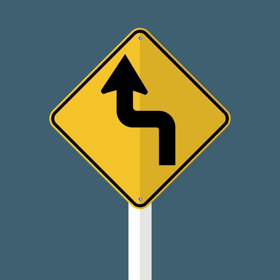 Curves ahead Left Traffic Road Sign vector