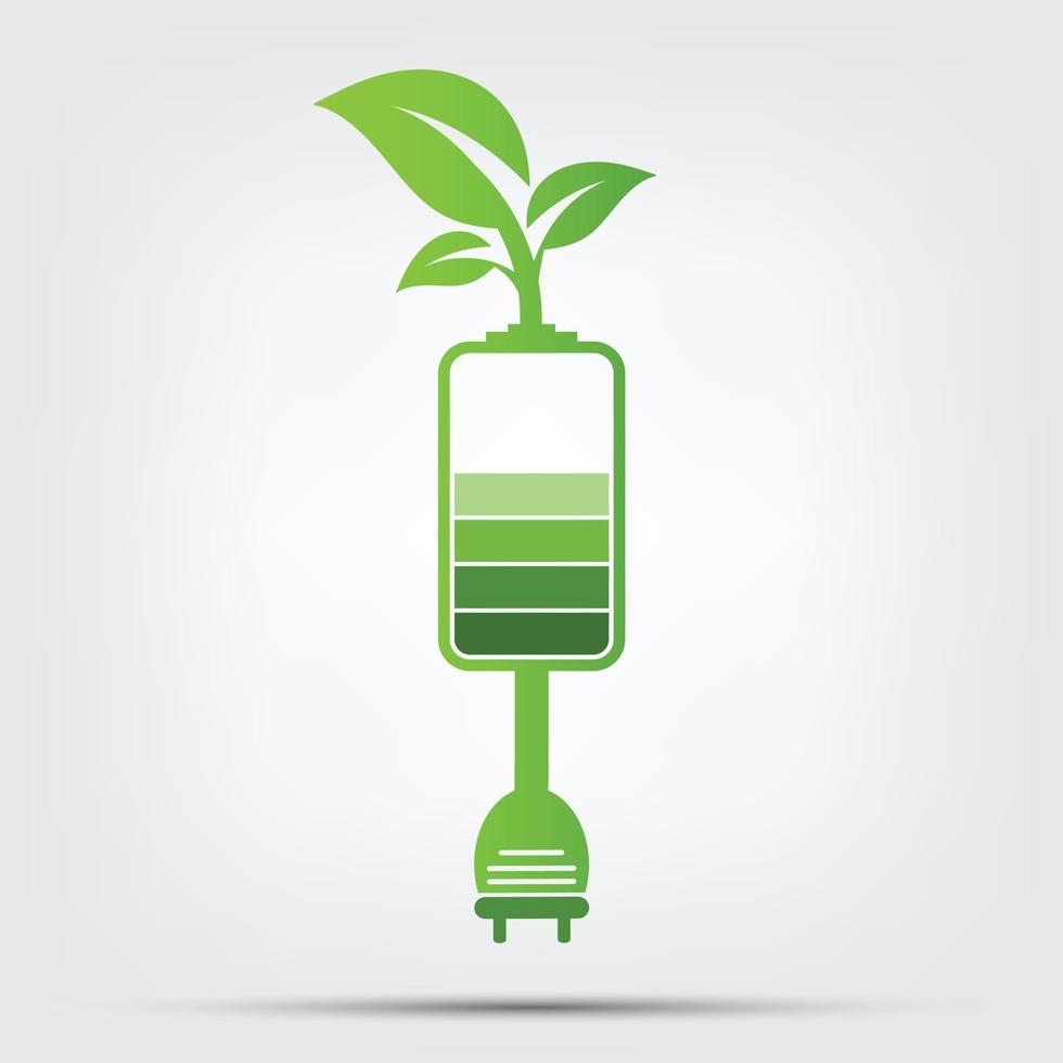 concepto de energía verde ecología deja batería vector