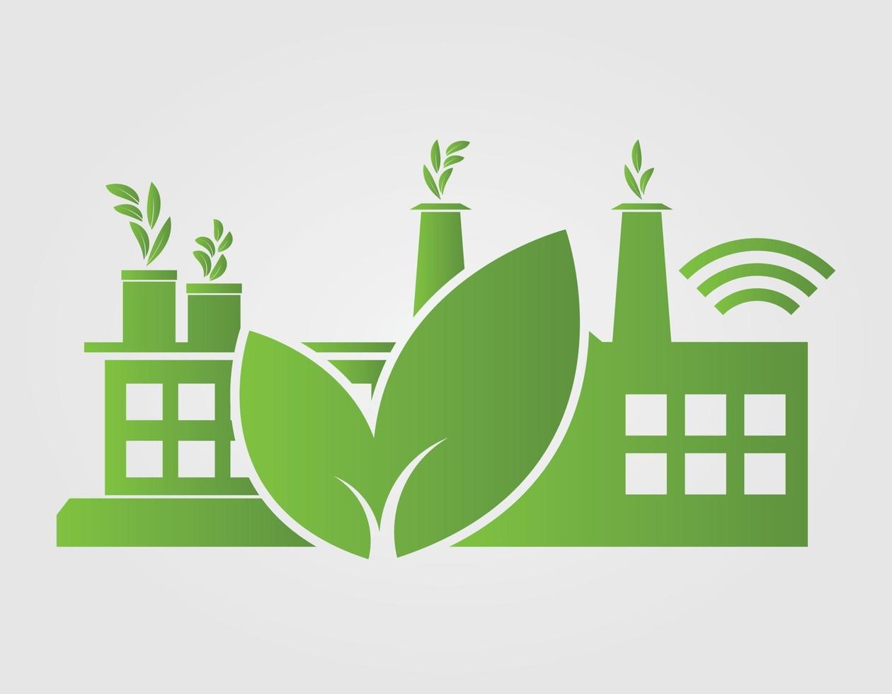 icono de la industria de la ecología de fábrica energía limpia con ideas de concepto ecológico vector