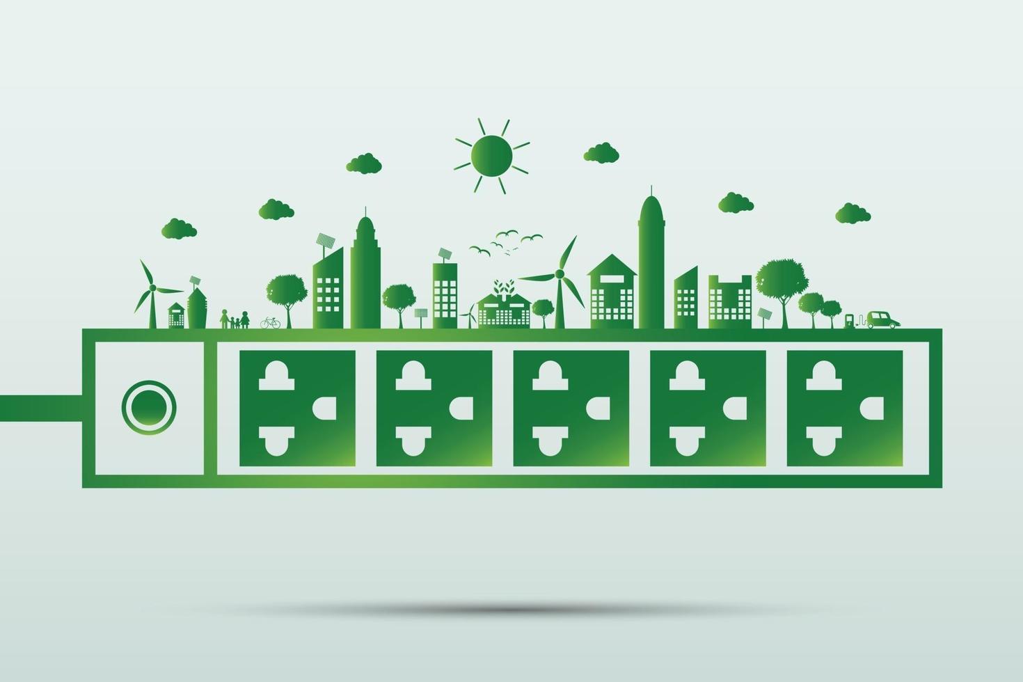 ideas energéticas salvar el mundo concepto enchufe ecología verde vector