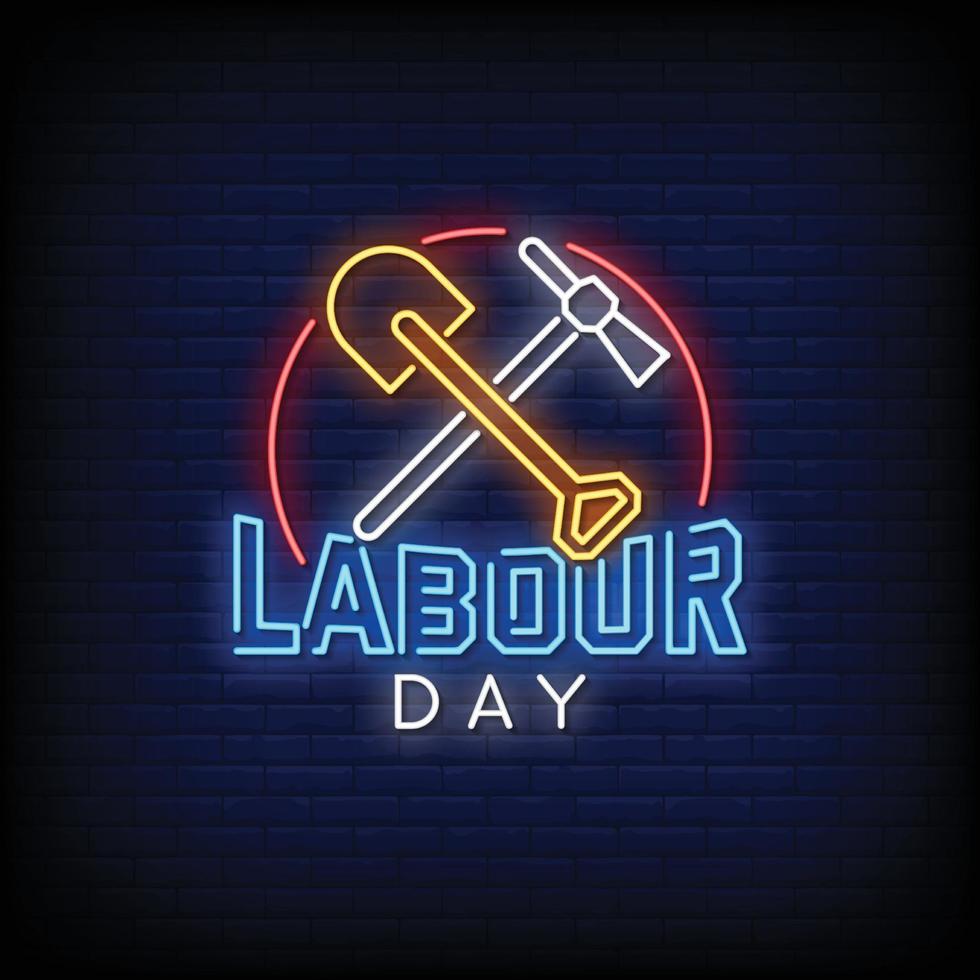 Happy Labour Day Neon Signs Style Text Vector