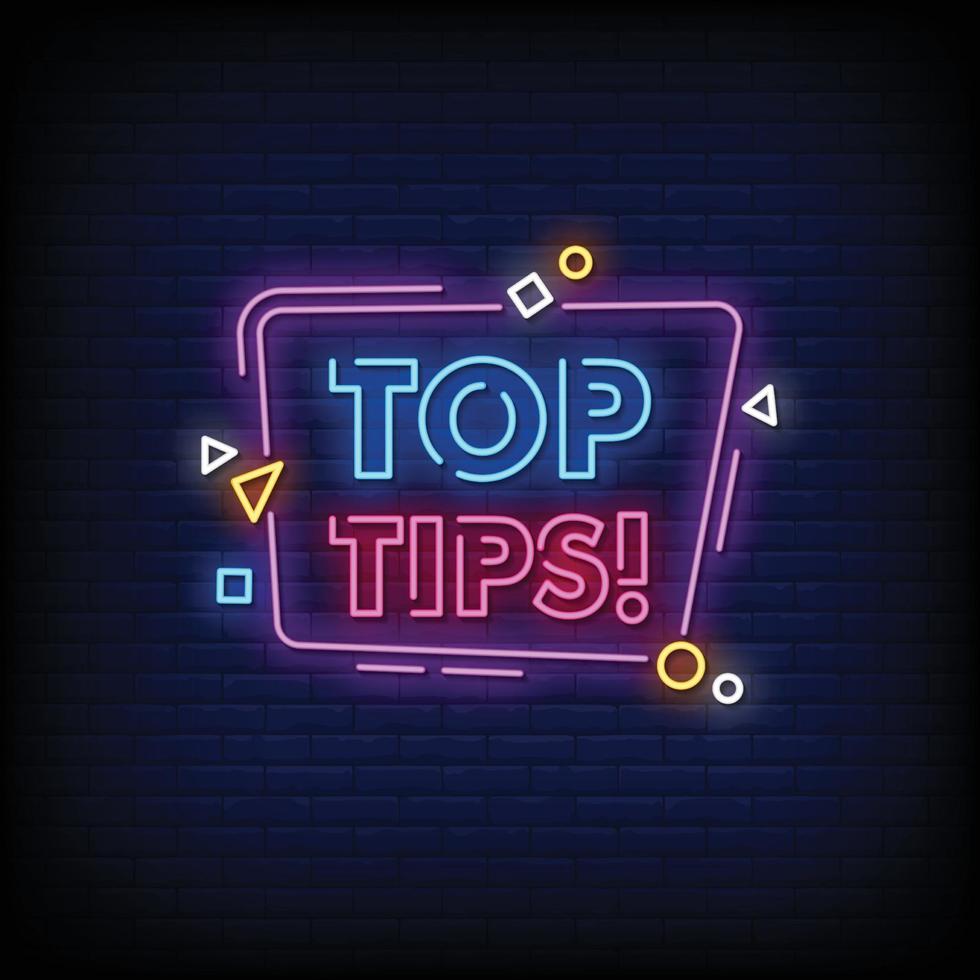 Top Tips Neon Signs Style Text Vector