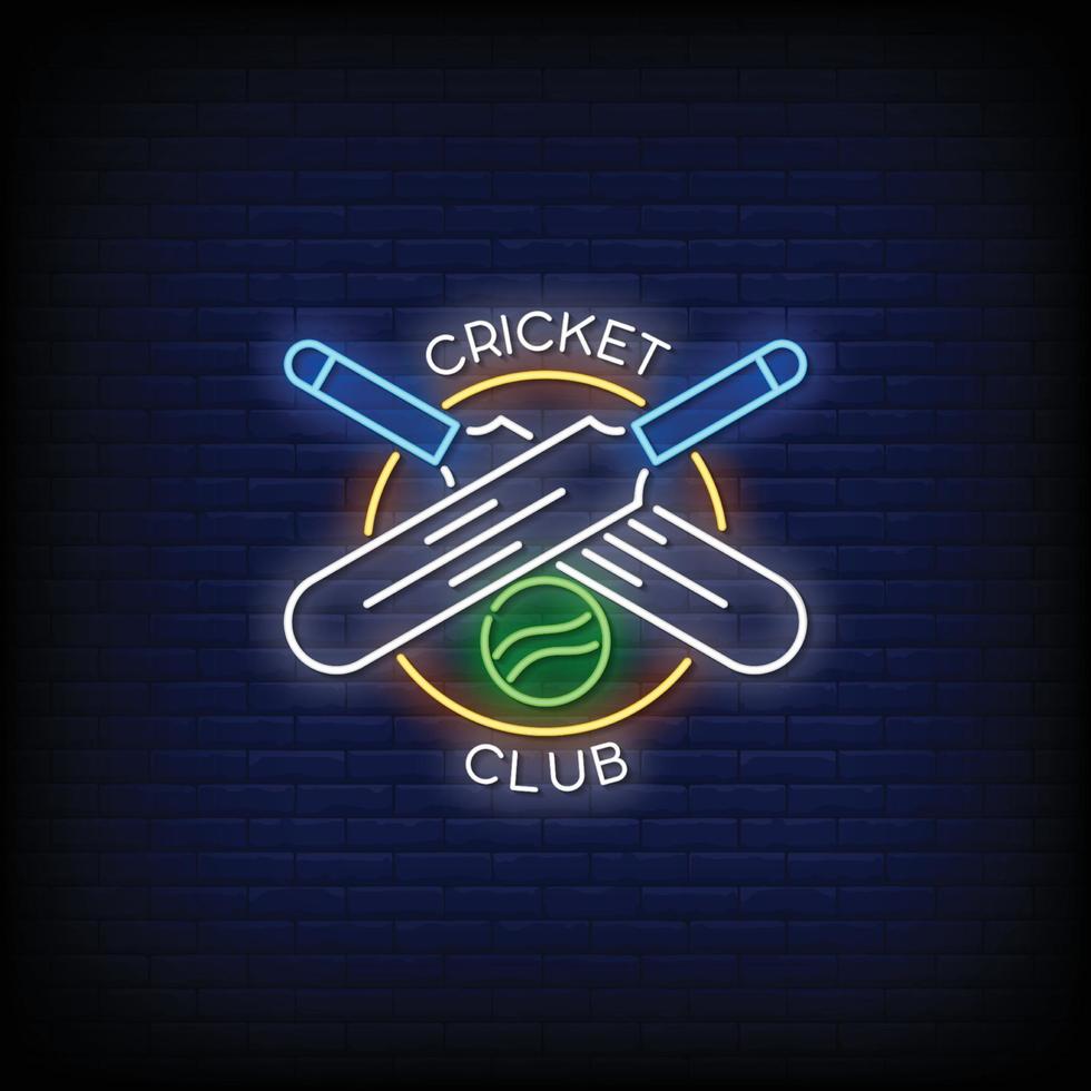 vector de texto de estilo de letreros de neón de club de cricket