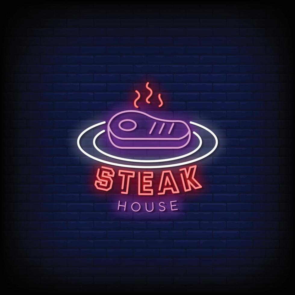 Steak House Logo Neon Signs Style Text Vector