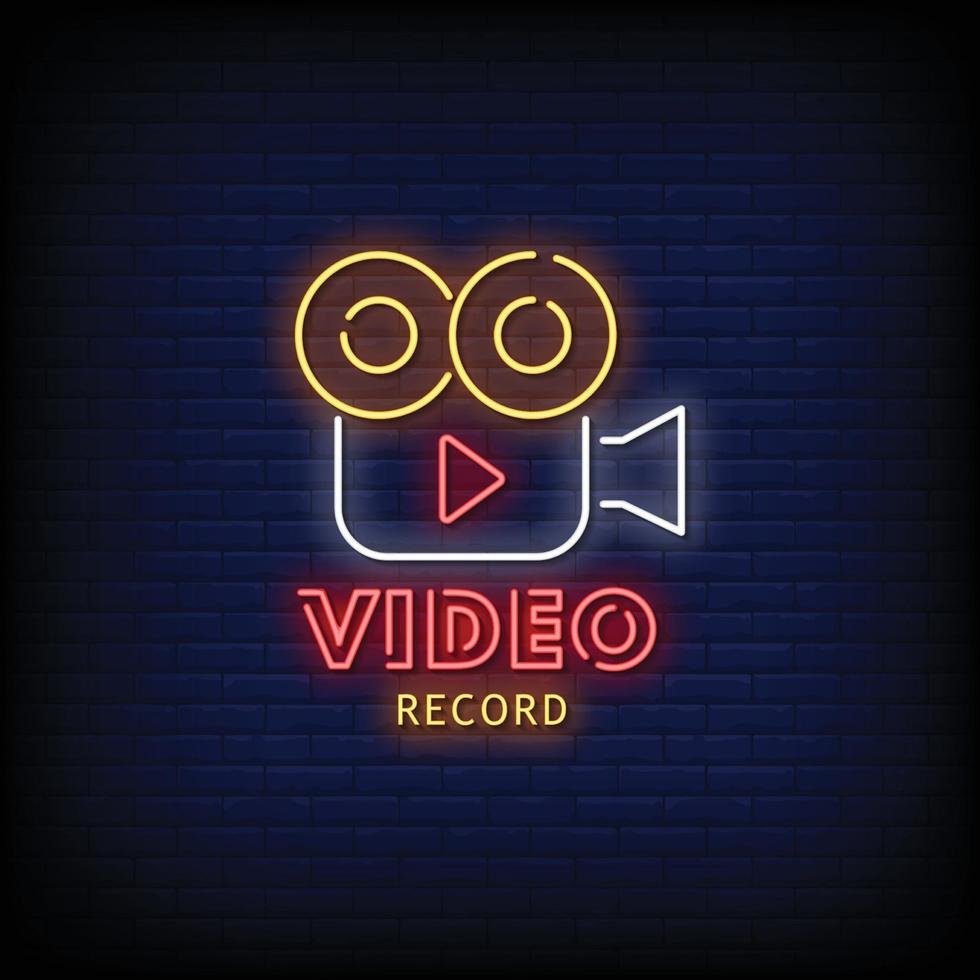 Video Record Neon Signs Style Text Vector