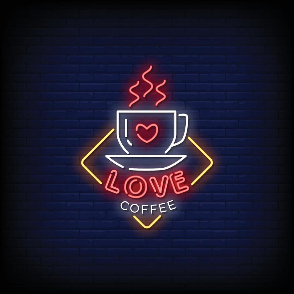 amor café letreros de neón estilo texto vector