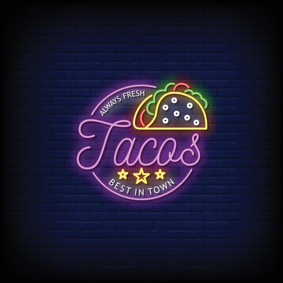 tacos letreros de neón estilo texto vector