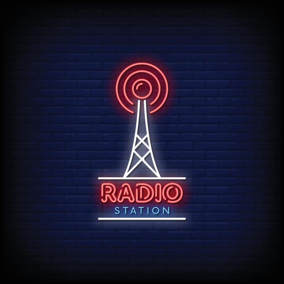 estación de radio letreros de neón estilo texto vector