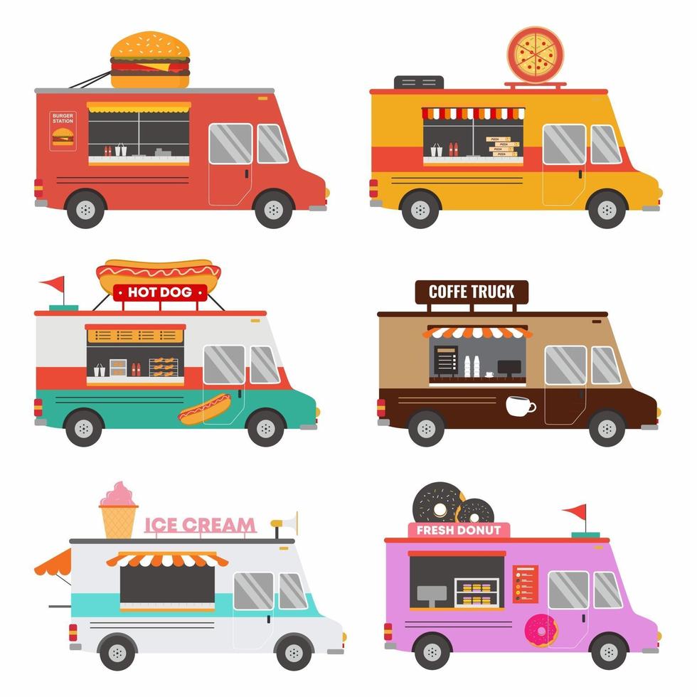 Set collection of fast food shop truck pizza vector